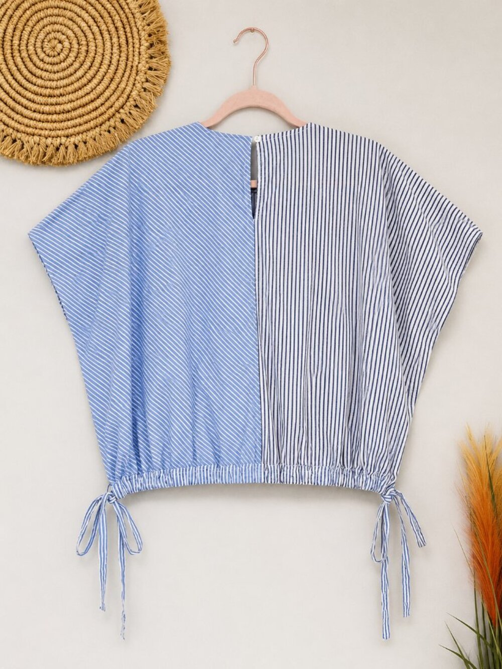 Evereve Vela Bluestripe Contrast Stripe Muscle Cotton Poplin Top Shirt SZ Small - Picture 3 of 12
